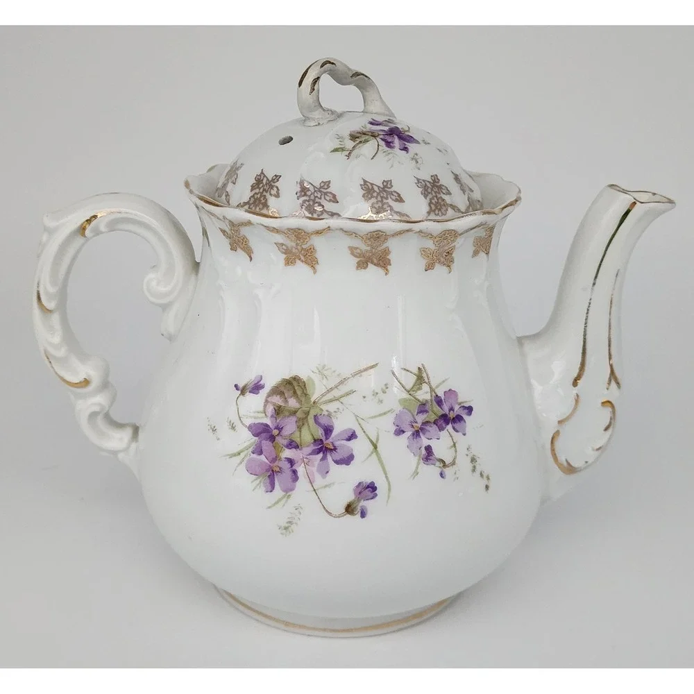 Vtg KPM Germany Porcelain Tea Set White Violets Gold 3pc Floral PLEASE READ